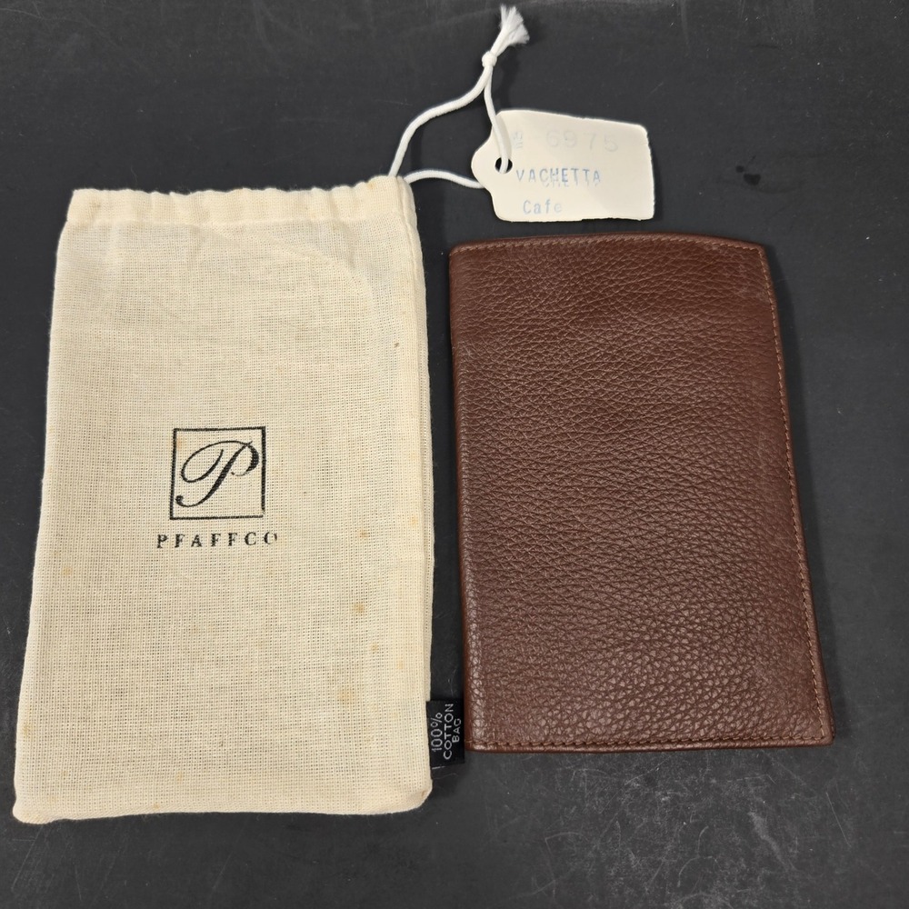 Vintage Pfaffco Vachetta Cafe Brown Pebbled Leather Bifold Wallet with Dust Bag